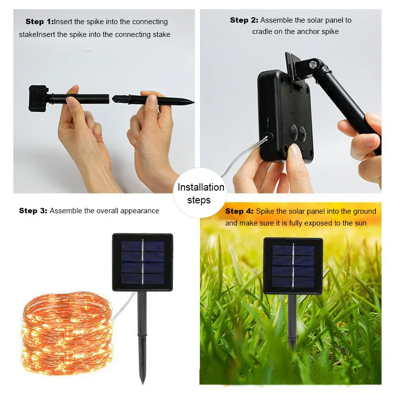 Imagem -04 - Solar Led Light String para Natal Atmosfera Decoração Impermeável Fio de Cobre Instalação Soquete Terra Camping