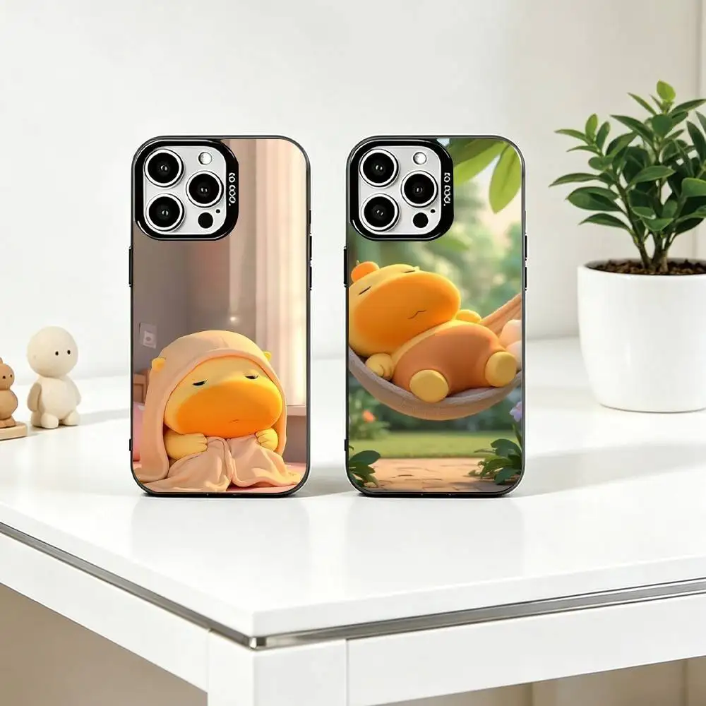 

C-Cute cartoon Capybara Lulu Phone Case For iPhone 17,16,15,14,13,12,11 Plus,Pro Max,XS,Colored Silver Plated Inside Cover