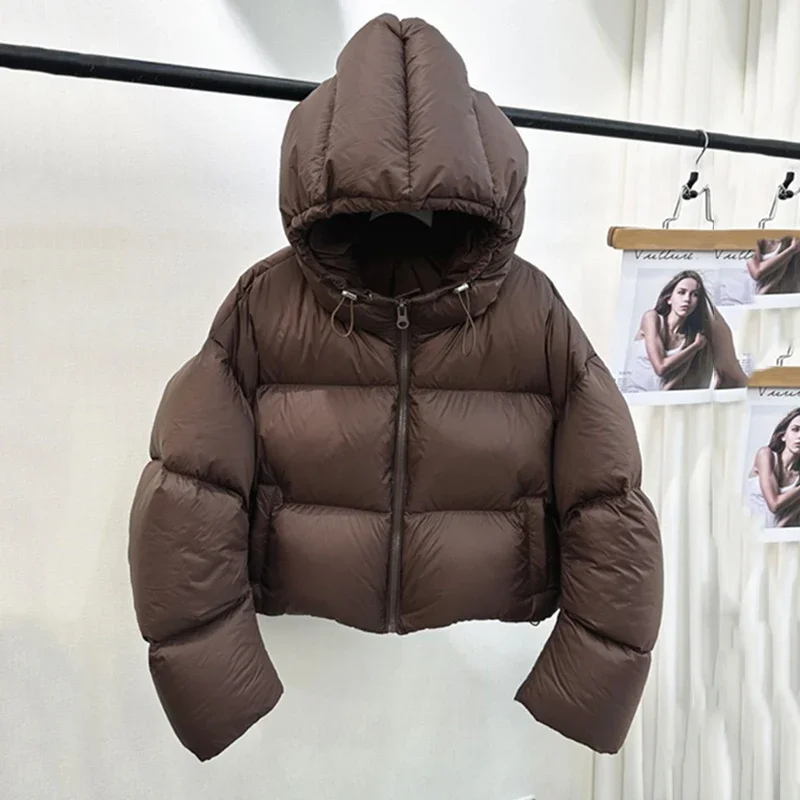 Winter Warm Down Hooded Loose Puffer Jacket Lightweight Warmer Oversize Jacket Cotton Padded Long Sleeve Zipper Padded Coat