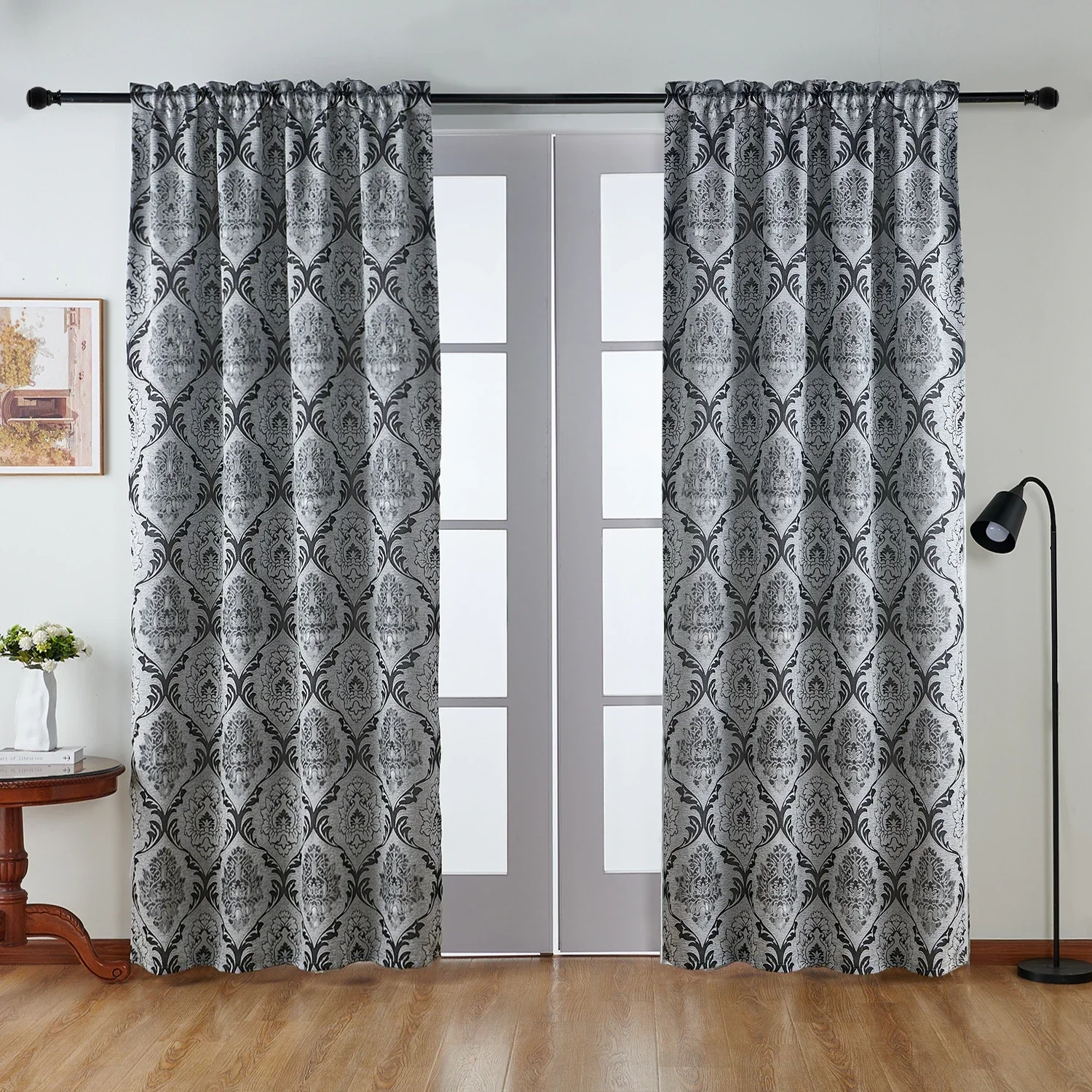 NAPEARL Grey Jacquard Curtain European Style Geometric Floral Curtain Thick Blackout for Living Room Bedroom Decor 1PC