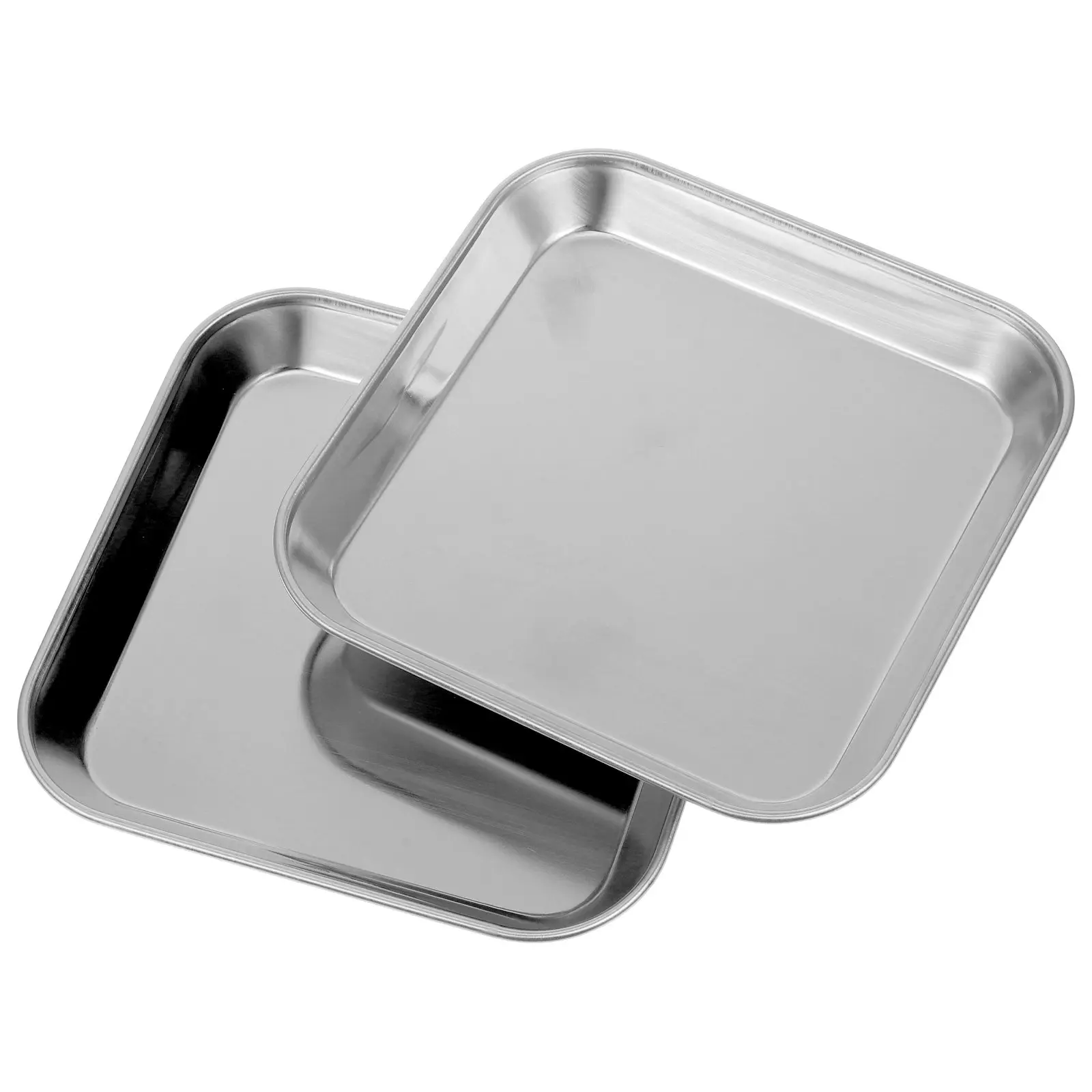 2Pcs Robust Stainless Steel Small Square Serving Trays Thickened Construction for Kitchen Restaurant Hotel Use Appetizers