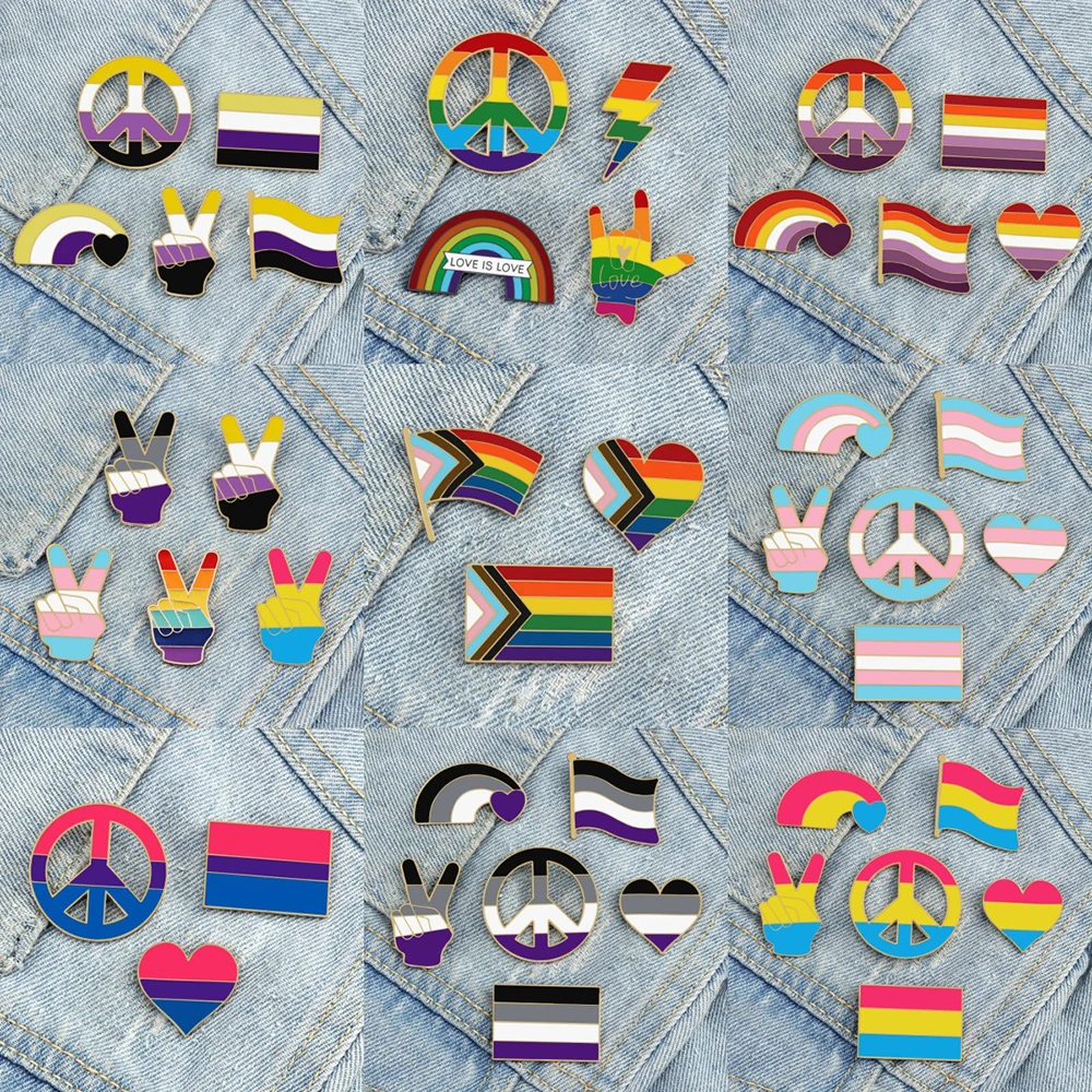 3-6pcs LGBT Rainbow Series Brooch Sets Inclusive Progress Pride Flag Lapel Pins Lesbian Gay Trans Enamel Badge Jewelry Wholesale