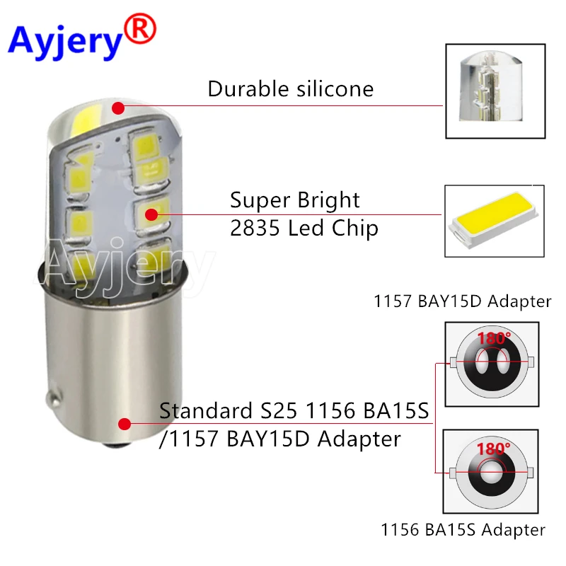 2pcs 12V White Red 1157 BAY15D Strobe Flash Blink 12 SMD 2835 1156  LED Silicone P21/5W Reverse Lights Brake Light Parking Lamp