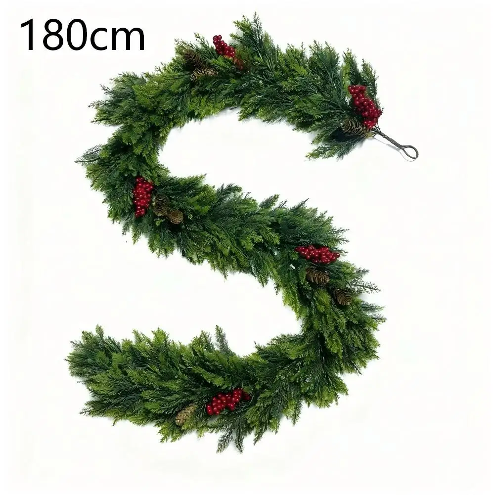Green Artificial Pine Branch Garland 180cm or 270cm with Red Berries for Festive Home Staircase Door Decoration