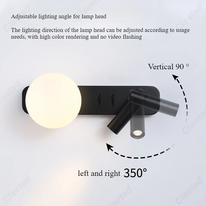 Creative New Simple LED Reading Wall Lamp with Switch and Rotatable Angle Bedroom Bedside Decorative Lighting