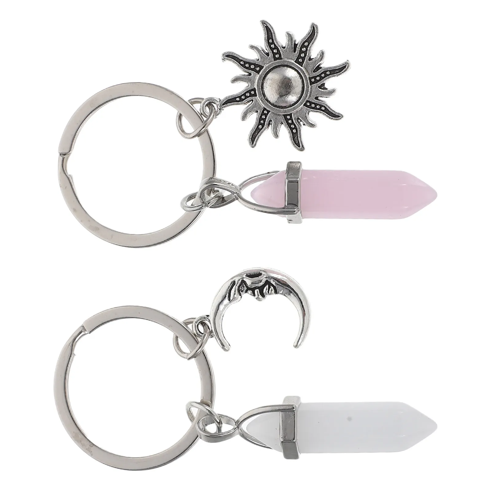 2Pcs Love Sun Keychains Metal Key Rings Creative Decorative Pendant for Bag Car Key Wallet Accessories