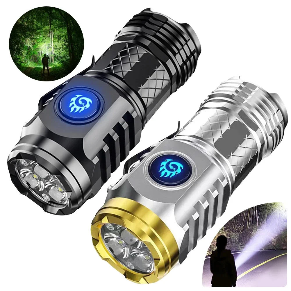 Powerful Mini LED Flashlight Super Bright Aluminium Pocket Torch 5 Modes Rechargeable Waterproof Hiking Camping Flash Light