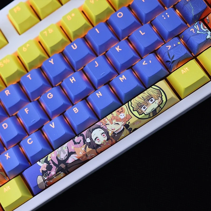 108 Keys/set Agatsuma Zenitsu Keycap PBT Dye Subbed Backlit Keycaps Cartoon Anime Gaming Key Caps Cherry Profile