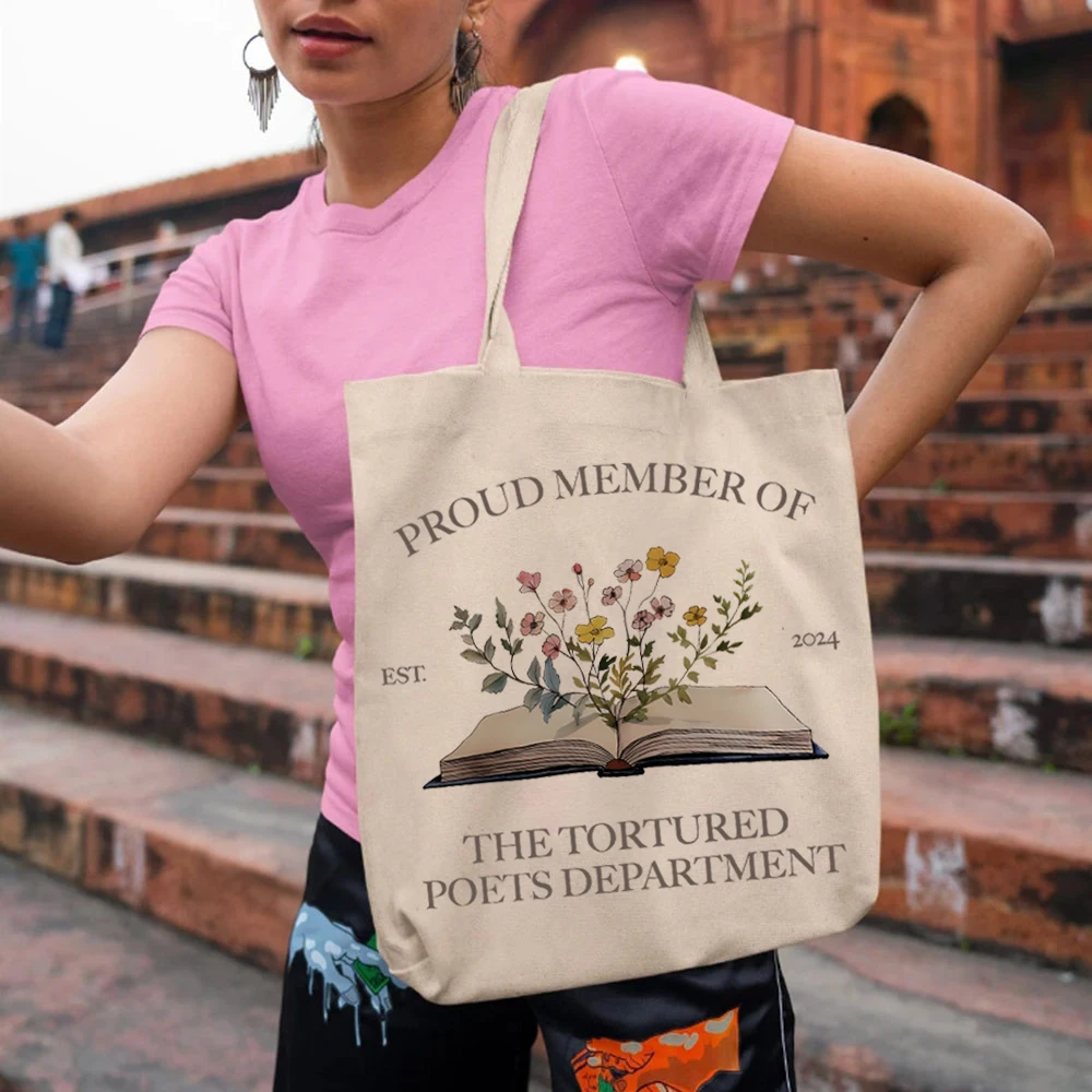 

Strong Fabric Female Bag Swiftie Merch Eras Tour New Album Print Ladies Bag Tortured Poet Canvas Tote Bags Book Lover Gifts TTPD