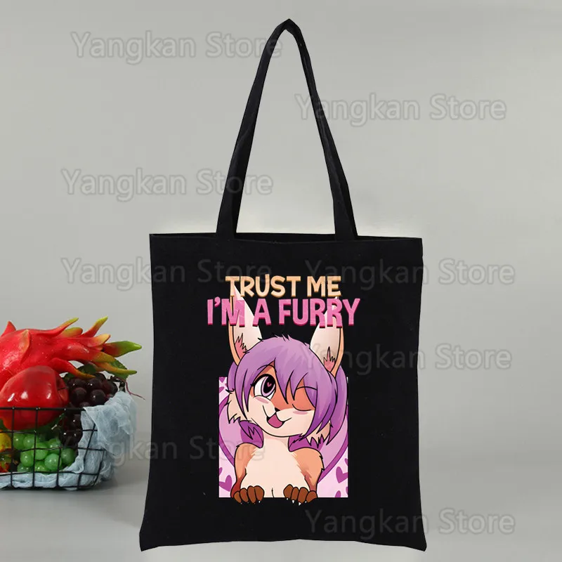 

Забавные меховые сумки-тоут с мемами, милые, многоразовые, складные, черные, из холщовой ткани, для покупок, экологичные