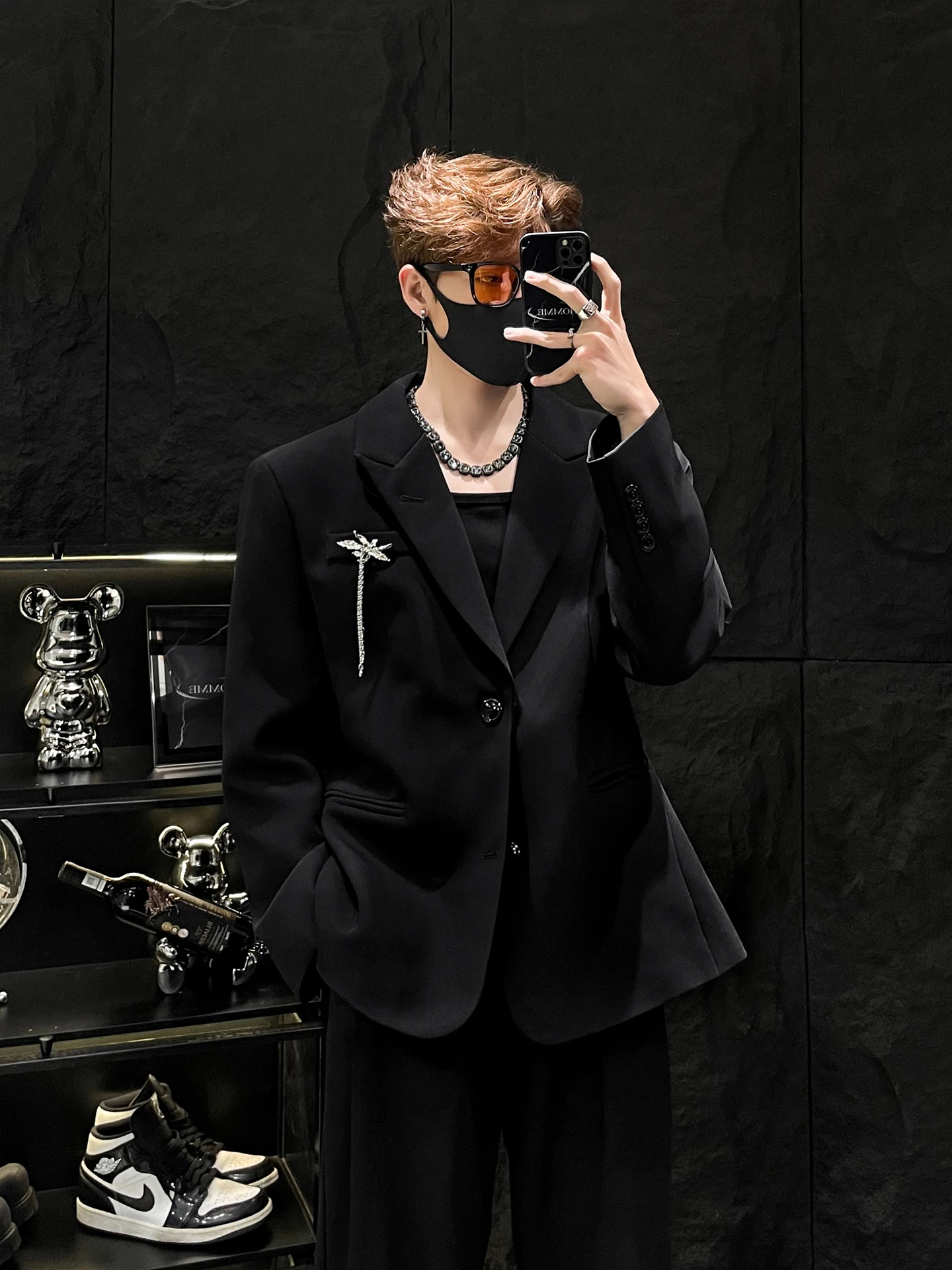 

Мужской пиджак Ele Bla с декоративной булавкой на лацкане, универсальный повседневный стиль, весна-осень, стандартный крой, на двух пуговицах