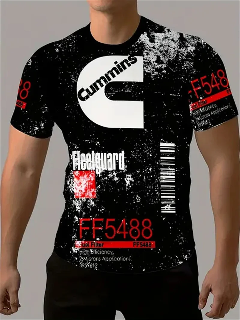 Herren Cummins Print T-Shirt Vintage Mechaniker Rundhals Kurzarm Sommer Casual Streetwear Atmungsaktives Tee-Oberteil