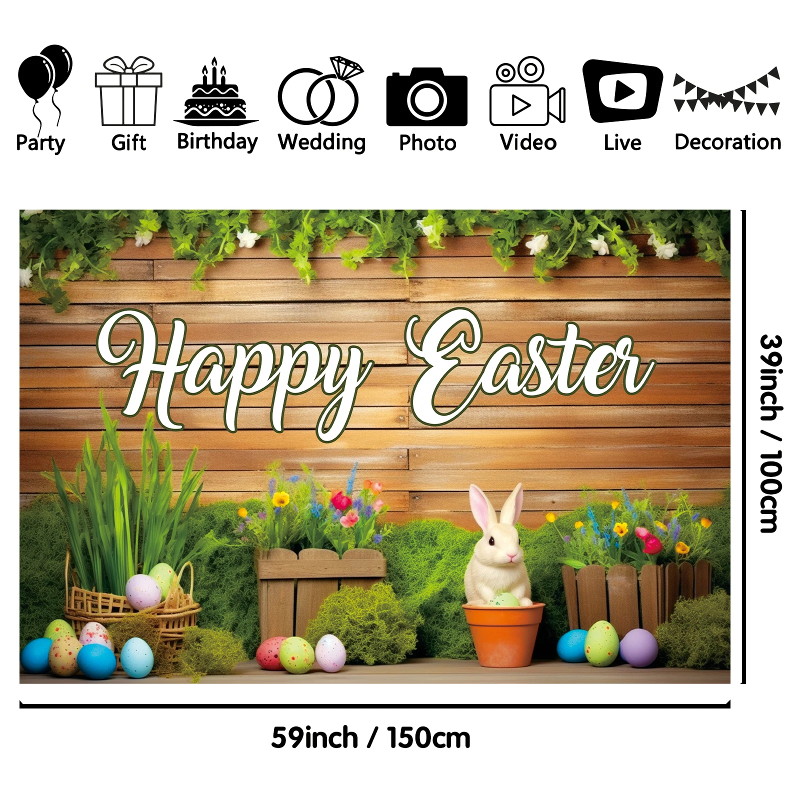 Telón de fondo con temática de Pascua, 1 piezas, 100x150cm, Fondo de fotografía, utilizado para regalos, actividades u otra decoración de fiesta