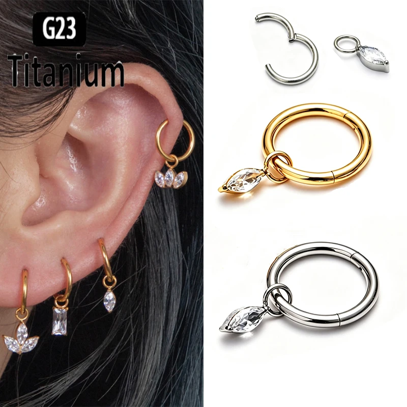 G23 Titan Ohrring Geschlossener Ring Anhänger Pferdeauge CZ Nasenring für Männer und Frauen Perforierter Piercing-Schmuck 16G Nasendehrring