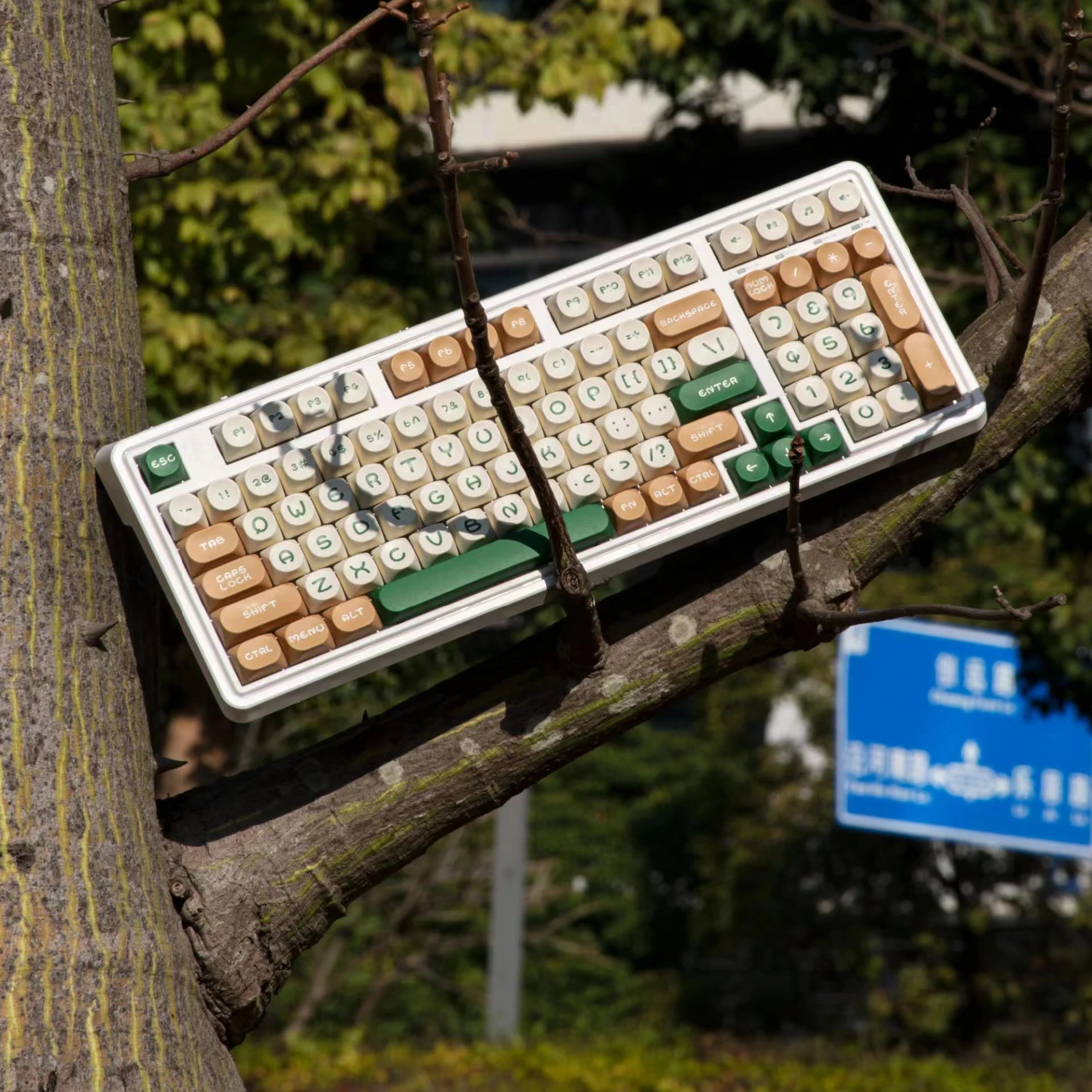 Anhing Mood-teclas de doble disparo para teclado mecánico, accesorios para teclados, color verde y marrón, 130 teclas, perfil MOA, PBT