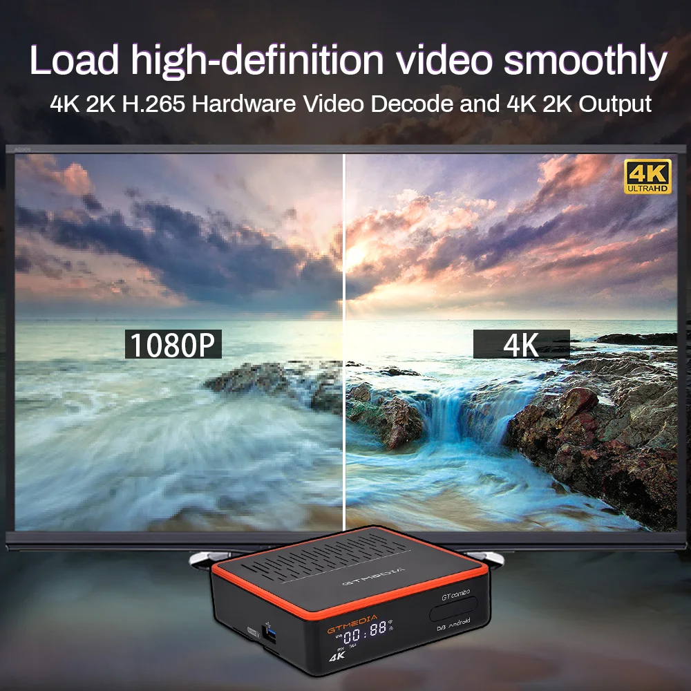 GTMEDIA GT COMBO Android 9.0 TV, pudełko + DVB-S/S2/S2X,DVB + T/T2/C 4K HD wbudowany Wifi 2.4G/5G + BT4.1 obsługuje format wideo M3U 4:2:2
