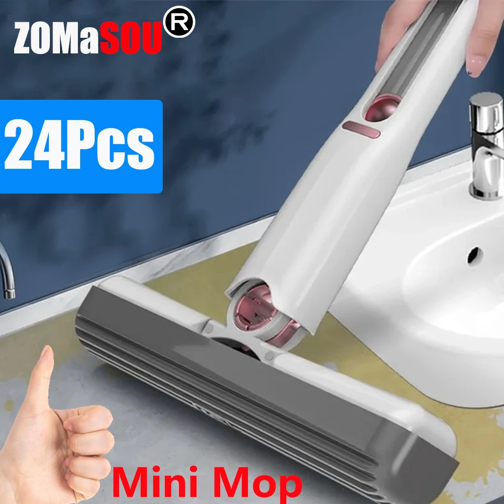 2-24Pcs Mini Mop Squeeze Mini Mop Folding Home Cleaning Mops with Self-squeezing Floor Washing Mops Desk Kitchen Car Clean Tools