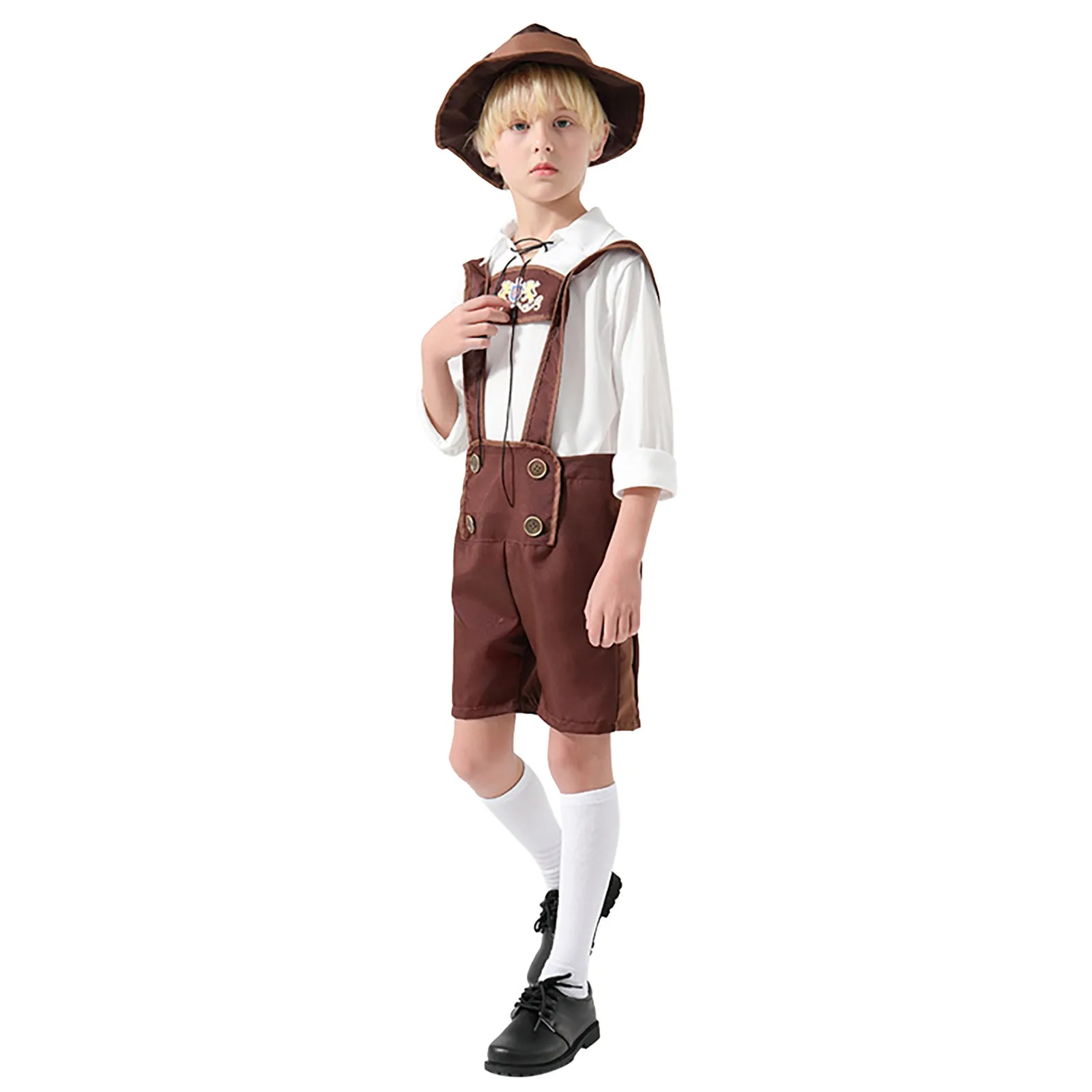 Oktoberfest-Costume de cosplay pour garçons, vêtements pour enfants, chemise à carreaux bavaroise, barboteuse + chapeau, tenue de carnaval, fête d'Halloween