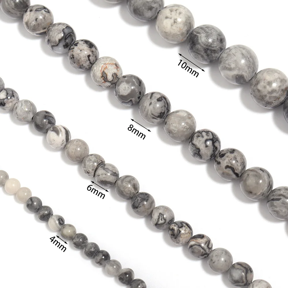 4/6/8/10/12mm Natural Picasso Jasper Loose Stone Beads Black White Gray for Making Jewelry Diy Handmade Necklace Bracelet Strand