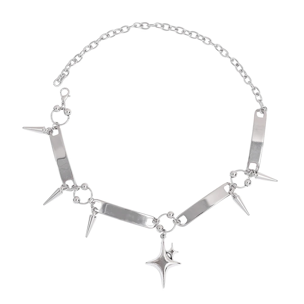 Punkowy choker z nitami, biżuteria rockowa, dodatek Y2K, hippie, goth, designerski styl, kolce, krzyż, gwiazda, zawieszka do piercingu nosa, naszyjnik dla kobiet — 2