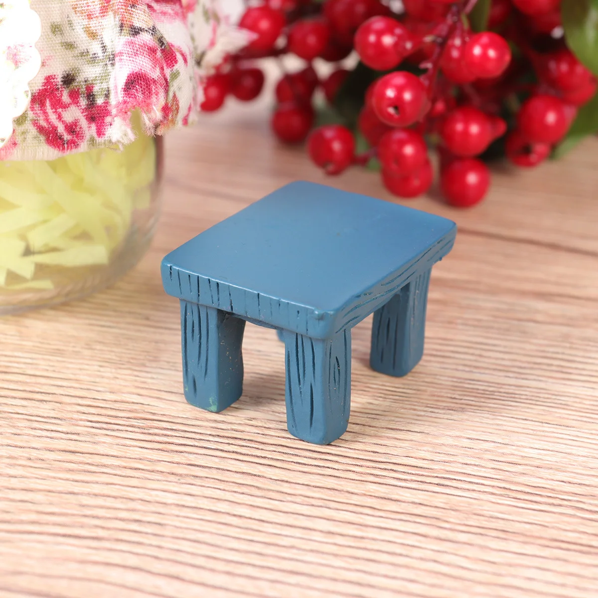 Blue Simulated Resin Stool Miniature Creative Micro Landscape Decor Plant Ornament for Moss Bonsai Succulent Garden
