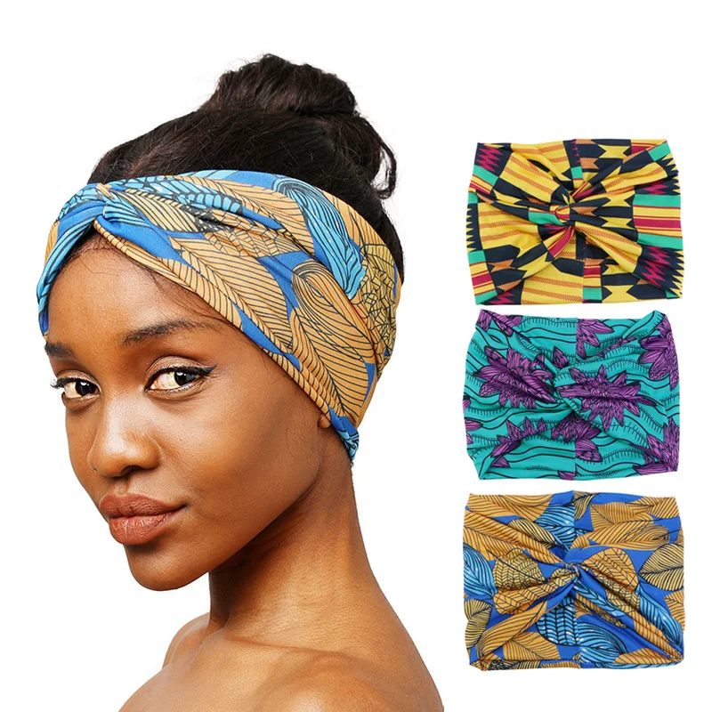 Newly African Pattern Twist Style Headband Elastic Double Layer Bandana Sports Run Hair Band For Women Headwear Hair Accessories