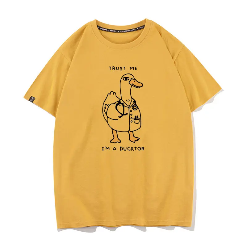 Doctor Duck Goose Cotton Cartoon Printed Men's and Women's Personalized Casual T-shirt New Fashionable Loose Trendy T-shirt