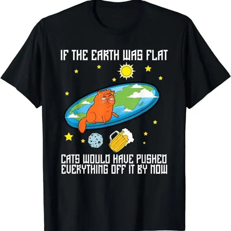New Limited Funny Flat Earth Cat Joke Earther Believer Society T Shirt S 5Xl