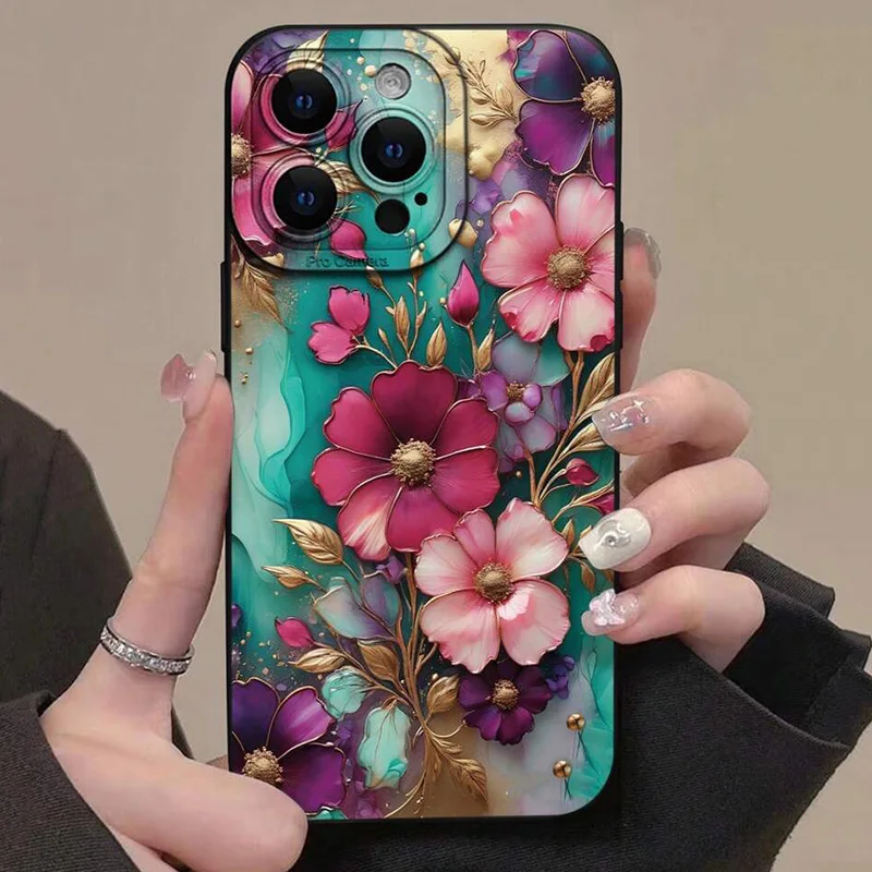 Coque de téléphone vintage à motif floral pour iPhone 17 16 Pro Max 15 14 13 12 11 7 8 15 16 Plus X XR 16E 17E, en TPU anti-traces de doigts