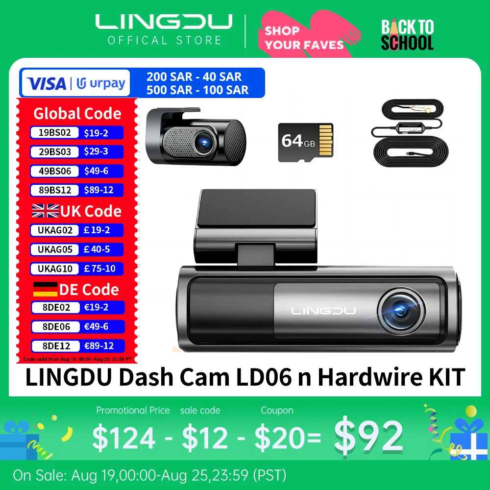 

LINGDU LD06 4K Dash Cam with Hardwire Kit Video Recorder Rear View Camera Built-in 5GHz WiFi GPS 24H Parking Mode Loop Recording