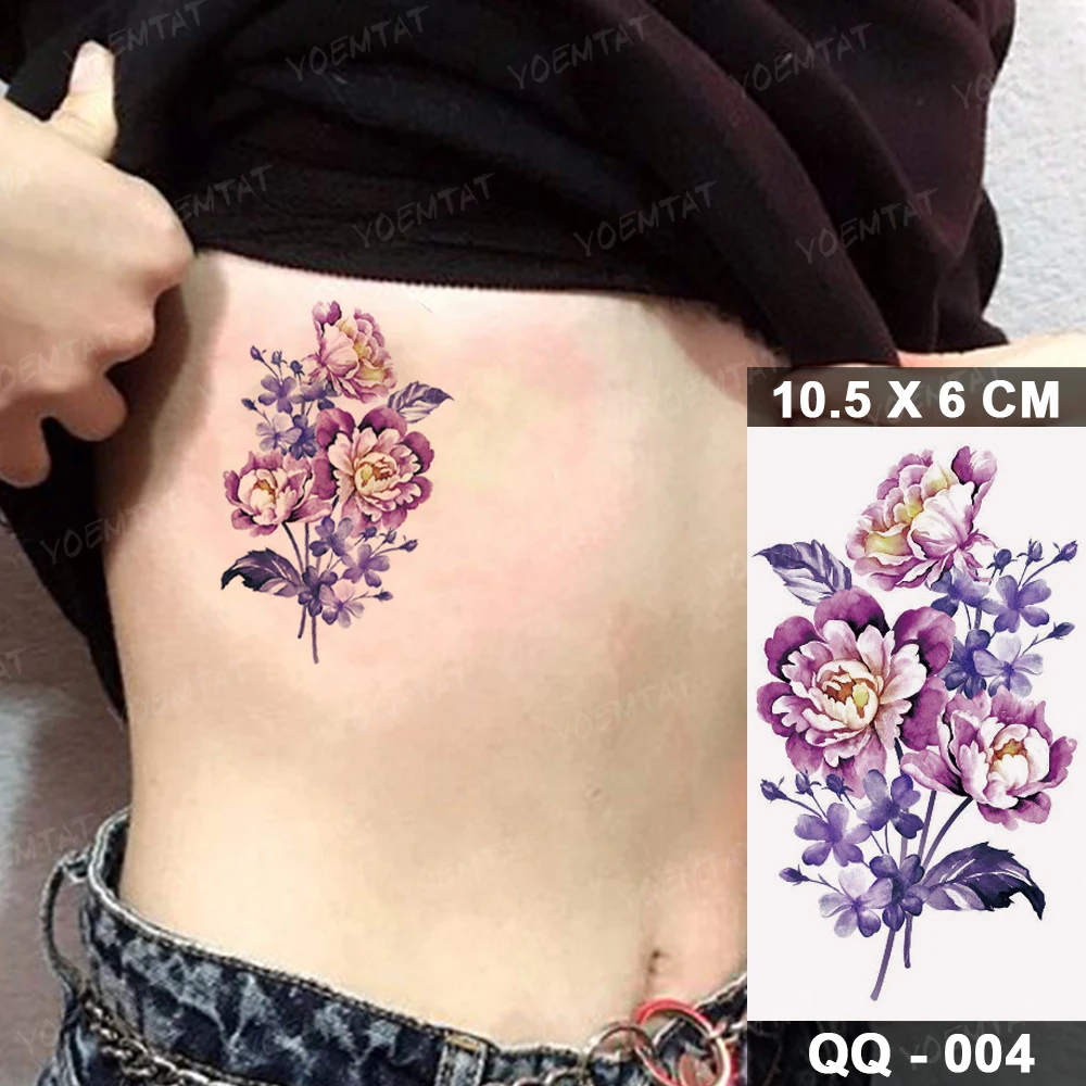 Water Transfer Temporary Tattoo Sticker Watercolor Peony Flower Body Art Painted Flash Tatto Women Men Kid Girl Henna Fake Tatoo