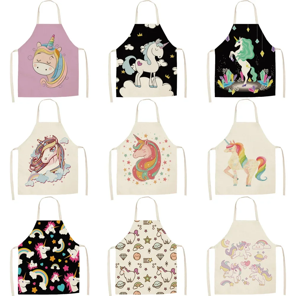 1 Pc Unicorn Butterfly Kitchen Aprons for Women Cotton Linen Bibs Household Cleaning Apron Pinafore Anti-oil Home Cooking Apron