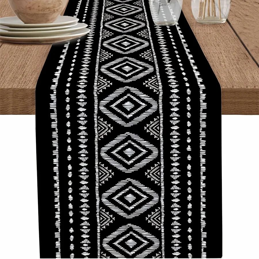 Black White Boho Geometric Stripe Table Runner Dresser Scarves Decor Reusable Kitchen Dining Table Runner Party Decor