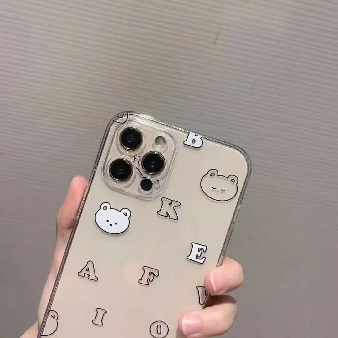 Funda de teléfono con letras de oso para iPhone, carcasa transparente y suave para modelos 16, 15, 14, 13, 12, 11 Pro Max, X, Xs Max, XR, 12 Mini
