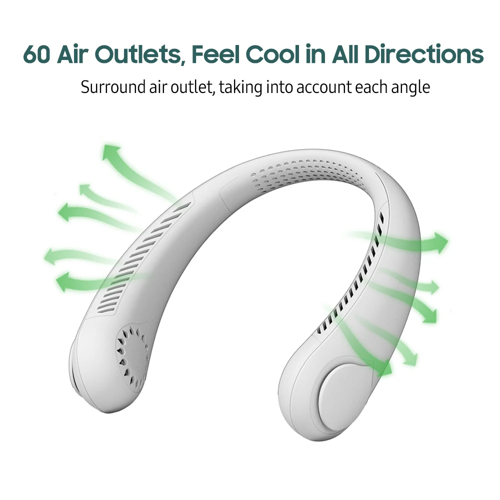 Portable Neck Fan Rechargeable Bladeless Wearable Cooling Head Fan 3-Speed 1800mAh Battery Operated Wearable Personal Fan