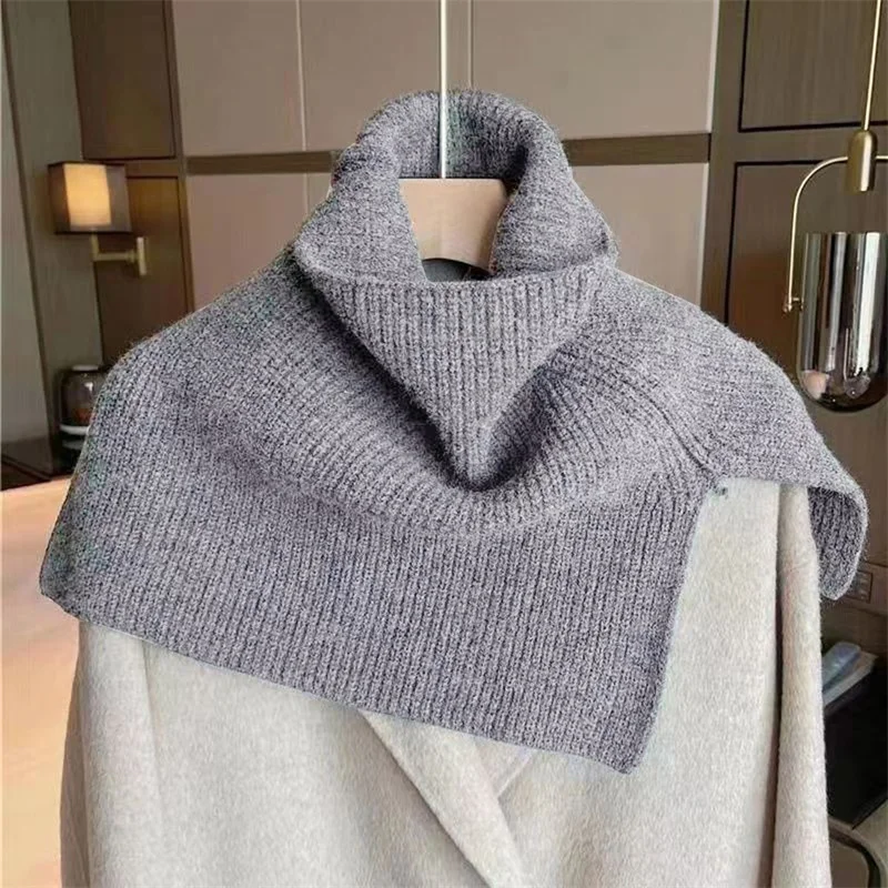 Women Scarf Autumn Winter Warm Sweater On Top Shawl High Neck Versatile Knit Solid Color Korean Stylish Split Scarfs cape﻿﻿﻿