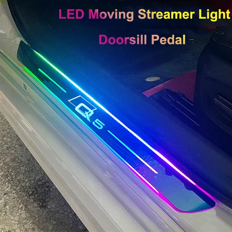 Car Styling For Audi Q5 Logo Doorsill Trim Strip LED Dynamic Streamer Lamps Wireless Threshold Pedal Welcome Illuminated Lights