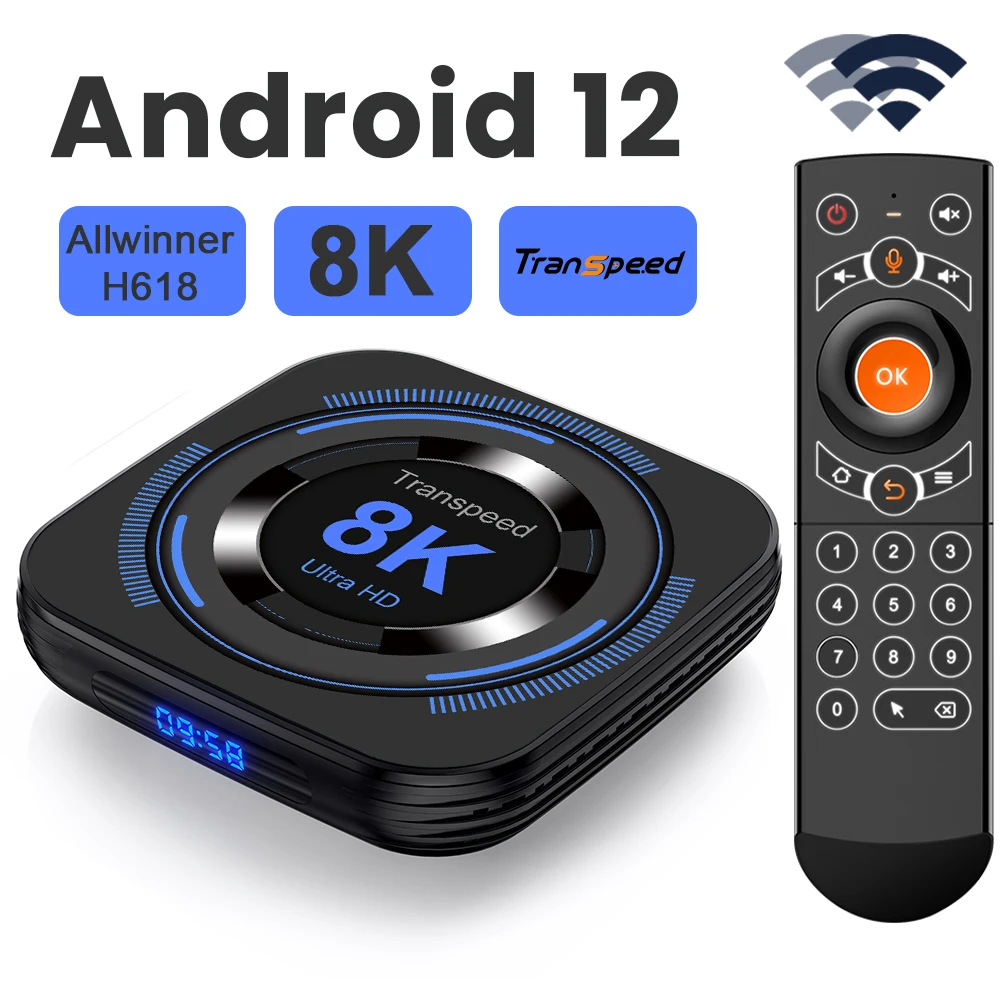 Transpeed Allwinner H618 Android 12 TV BOX 32G 64G Support 8K Video 4K Quad Core Cortex A53 BT Voice Media player Set top box