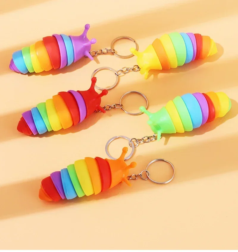 1pc Mini Slug Fidget Toy with Keychain,Cute Caterpillar Shape Stress Reliever Office Desk Toy Sensory Toy for Kids and Adults