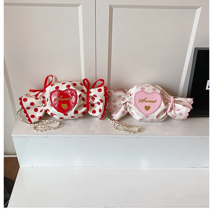 Fotografia 5: Bolsa Feminina de Moda, Bolsa Lady Love Candy, Bolsa Transversal com Laço, Bolsa com Letras, Bolsa de Mão com Corrente, Estilo Kawaii Doce, Presente para Meninas