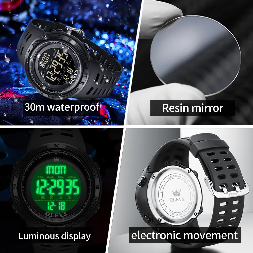 OLEVS Men's Sports Watch Waterproof Man Sport Watches Multifuction LED Digital Military Watch Alarm Clock Electronic Wristwatch