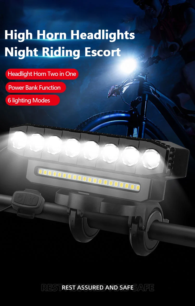 Luce anteriore per bicicletta a 5/8 LED USB ricaricabile 130dB Clacson per bici da ciclismo Facile da installare 6 modalà Luce per campanello per bicicletta 18 Luce anteriore per bicicletta a 5/8 LED USB ricaricabile 130dB Clacson per bici da ciclismo Facile da installare 6 modalà Luce per campanello per bicicletta 18