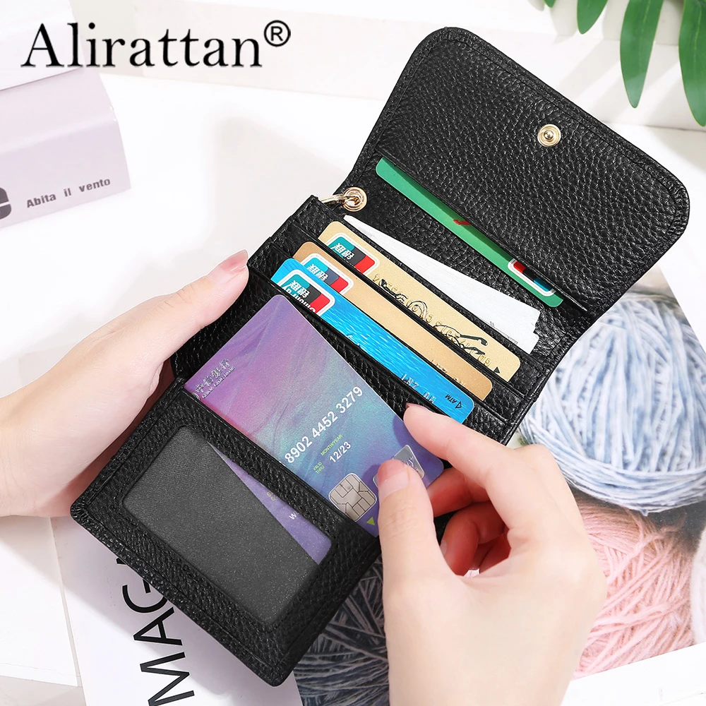 

Alirattan 2024 New Women's Wallet Genuine Leather Short Instagram Fashion Cowhide RFID Multi Card Card Bag Zipper Zero Wallet