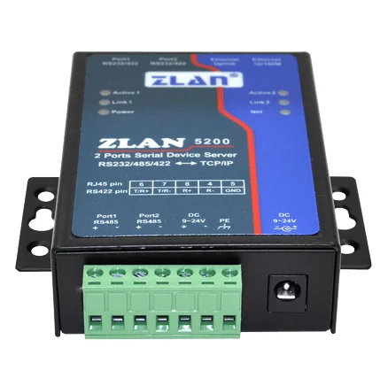 2 Ports Serial Device Server ZLAN5200 is a 2 ports protocol converter between RS232/485/422 and TCP/IP.