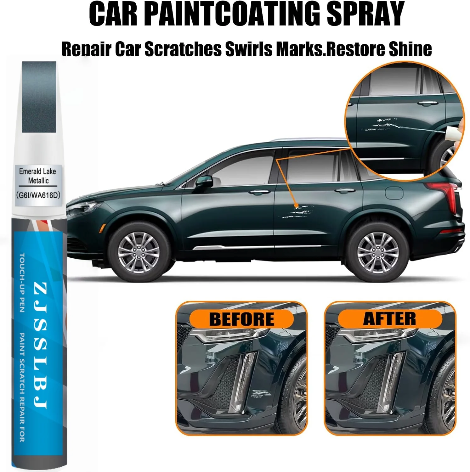 Emerald Lake Metallic(G6I/WA616D) for Cadillac Touch Up Paint Pen, 2 in 1 Car Scratch Remover with Pen Tip and Brush, Precise Co