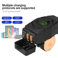 12V Motorcycle 36W QC3.0 USB Charger Handlebar Dual USB Fast Charging Waterproof Phone Chargers Adapter With Voltmeter Display