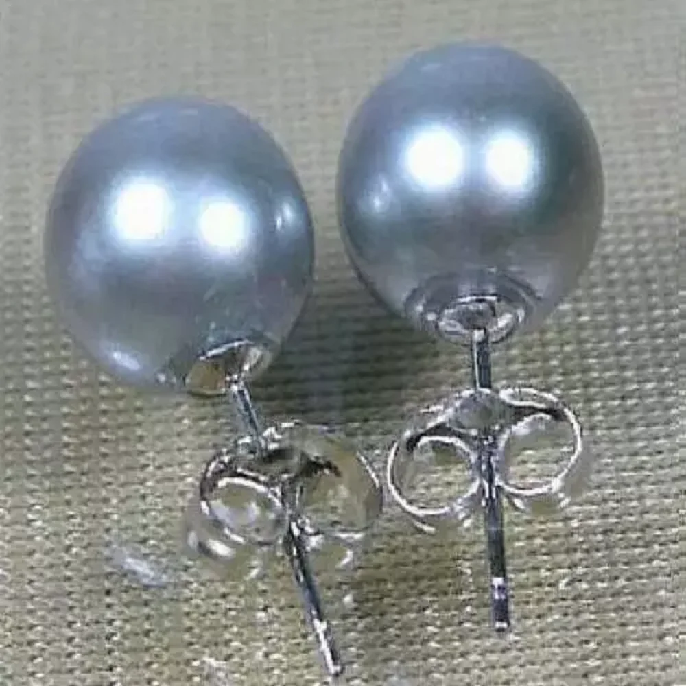 

Amazing South Sea Pearl AAAAA 6-7mm 7-8mm 8-9mm 9-10mm Natural Grey Round Pearl Earrings 14K White Gold