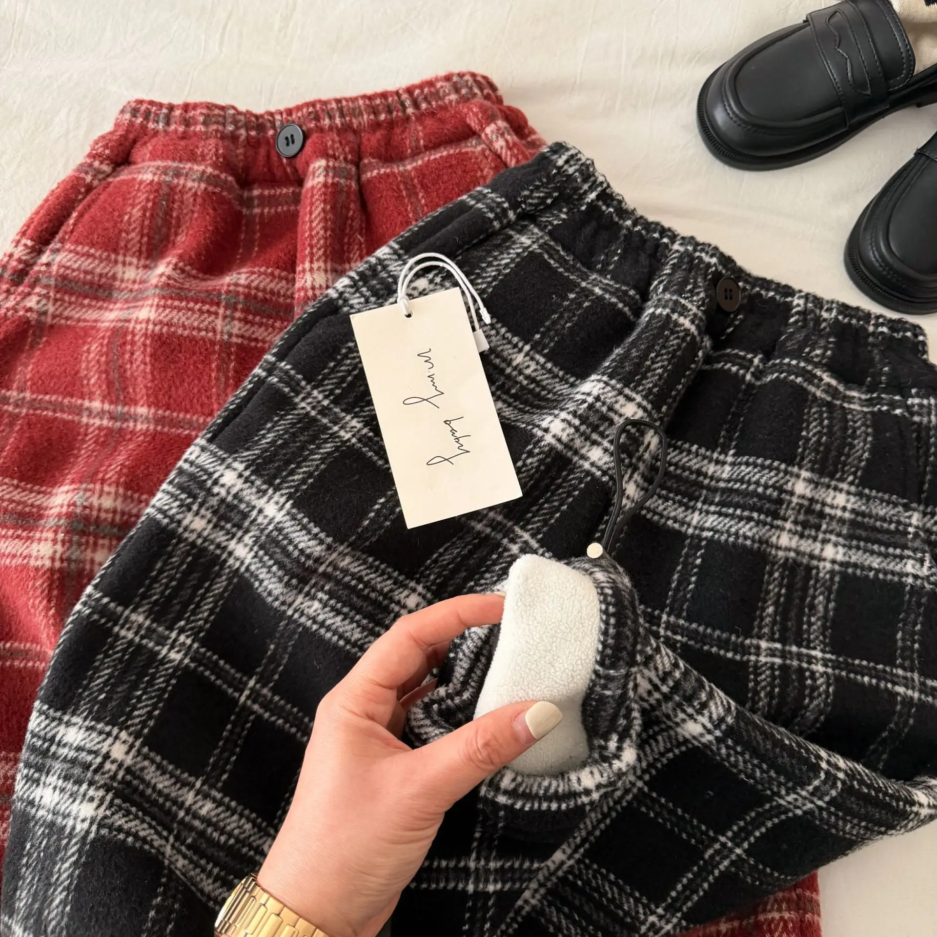 

Children's Long Pants 2025 Winter New Boys and Girls Fleece Plaid Straight Pants Baby Versatile Casual Pants