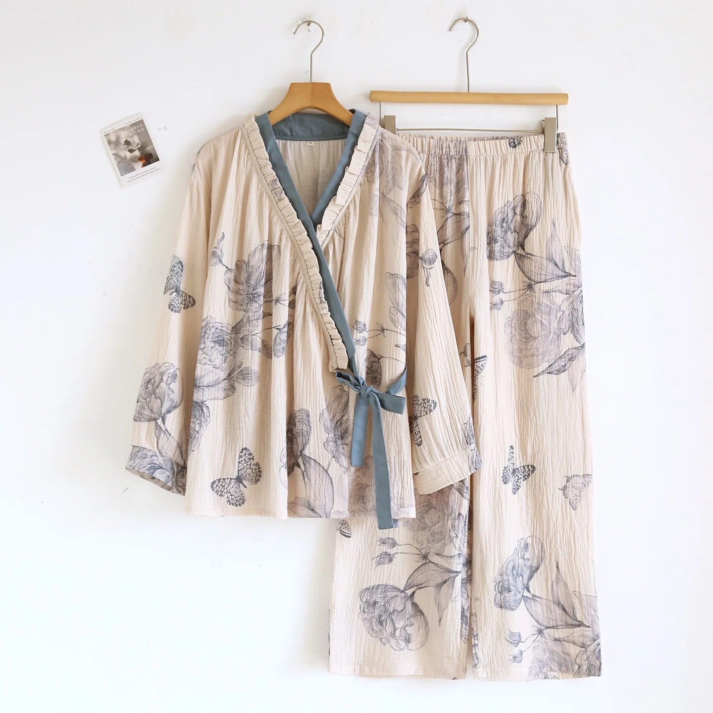 Women's Thin Pajama Suit 100% Cotton Cardigan Long Sleeve Suit Cotton Gauze Loose Loungewear Fat Sisters Spring and Autumn