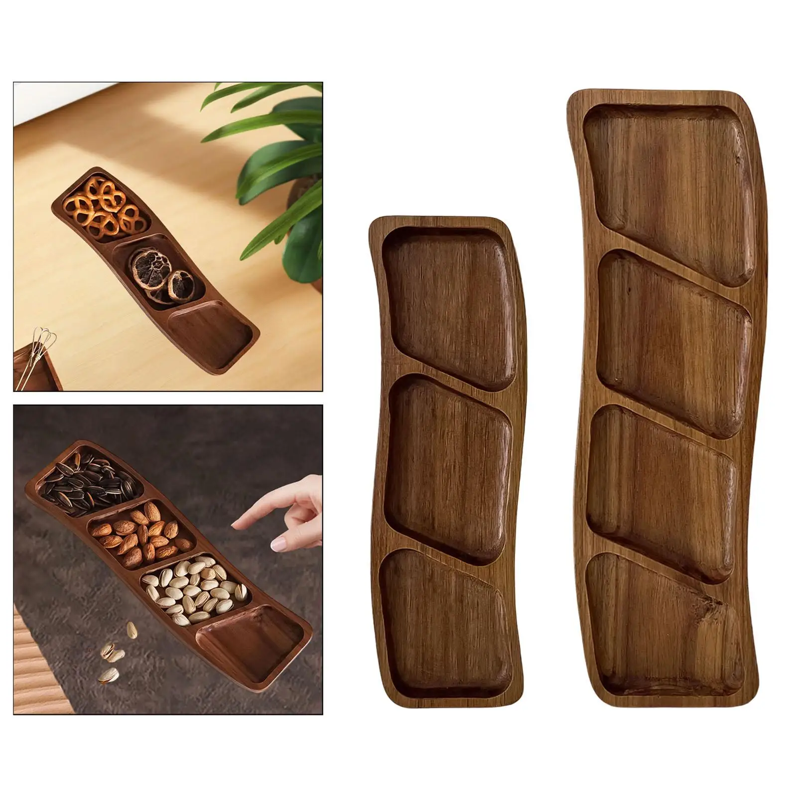 

Divided Serving Tray Wood Tray for Party Dish Rustic Multipurpose Serving Platter Sandwich Appetizer Plate for Dessert Cake